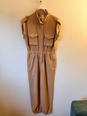 One One Six Camel Brown Utility Jumpsuit with Front Pockets